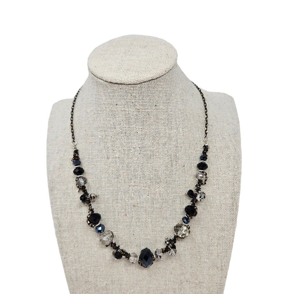 You & I Rhinestone Chain Necklace AB Glass Rhinestones Black Clear